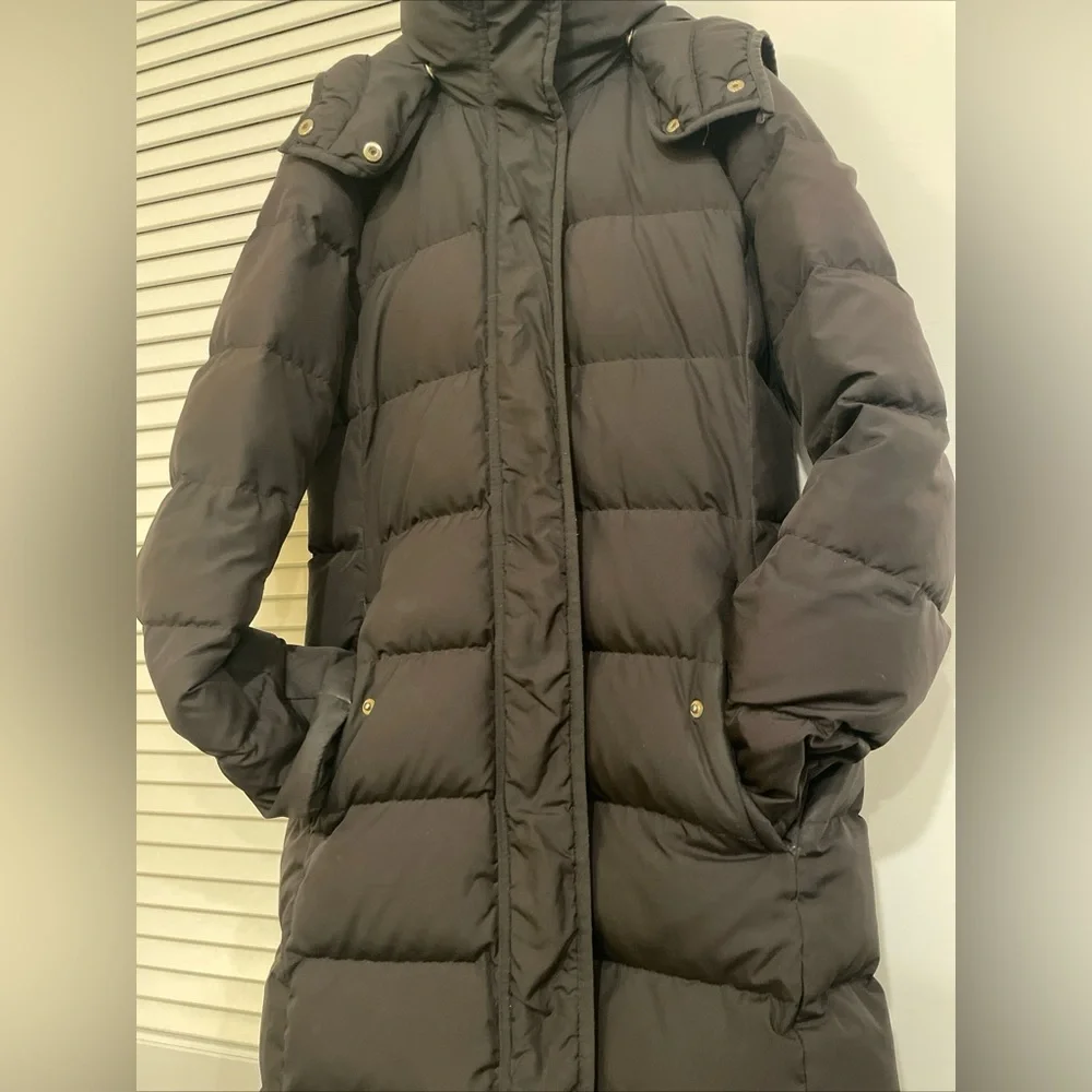 Jcrew long down puffer jacket black hooded - Picture 7 of 8